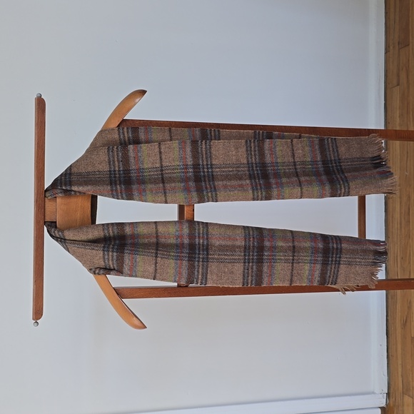 Plaid Soft Wrap Unisex Scarf Cream/Brown/Red 100% Acrylic Made in France - Picture 1 of 8